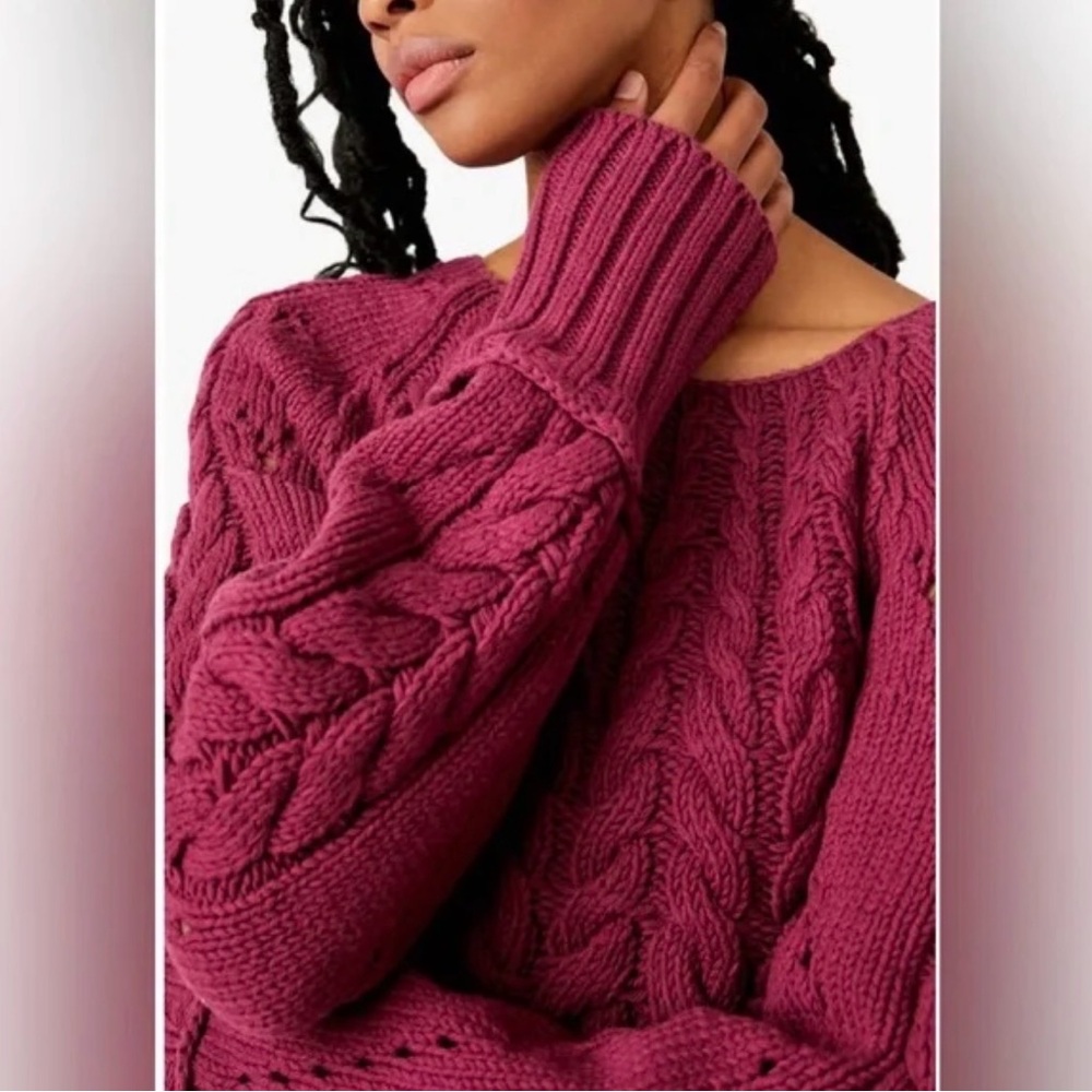 Free People Sandre Cable-Knit Pullover Sweater in Dreamy Mulberry 🤍✨ - Picture 2 of 7